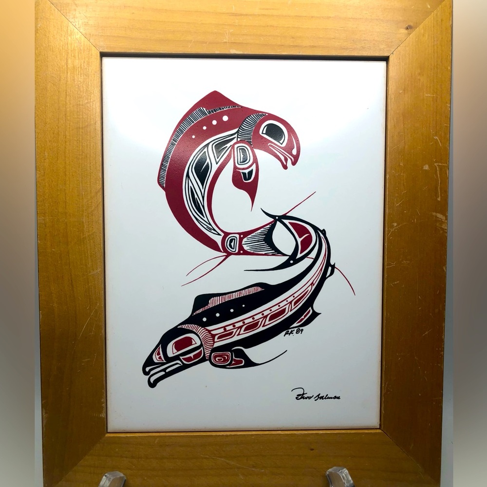Vintage ‘89 signed Richard Krentz “The Salmon” tile